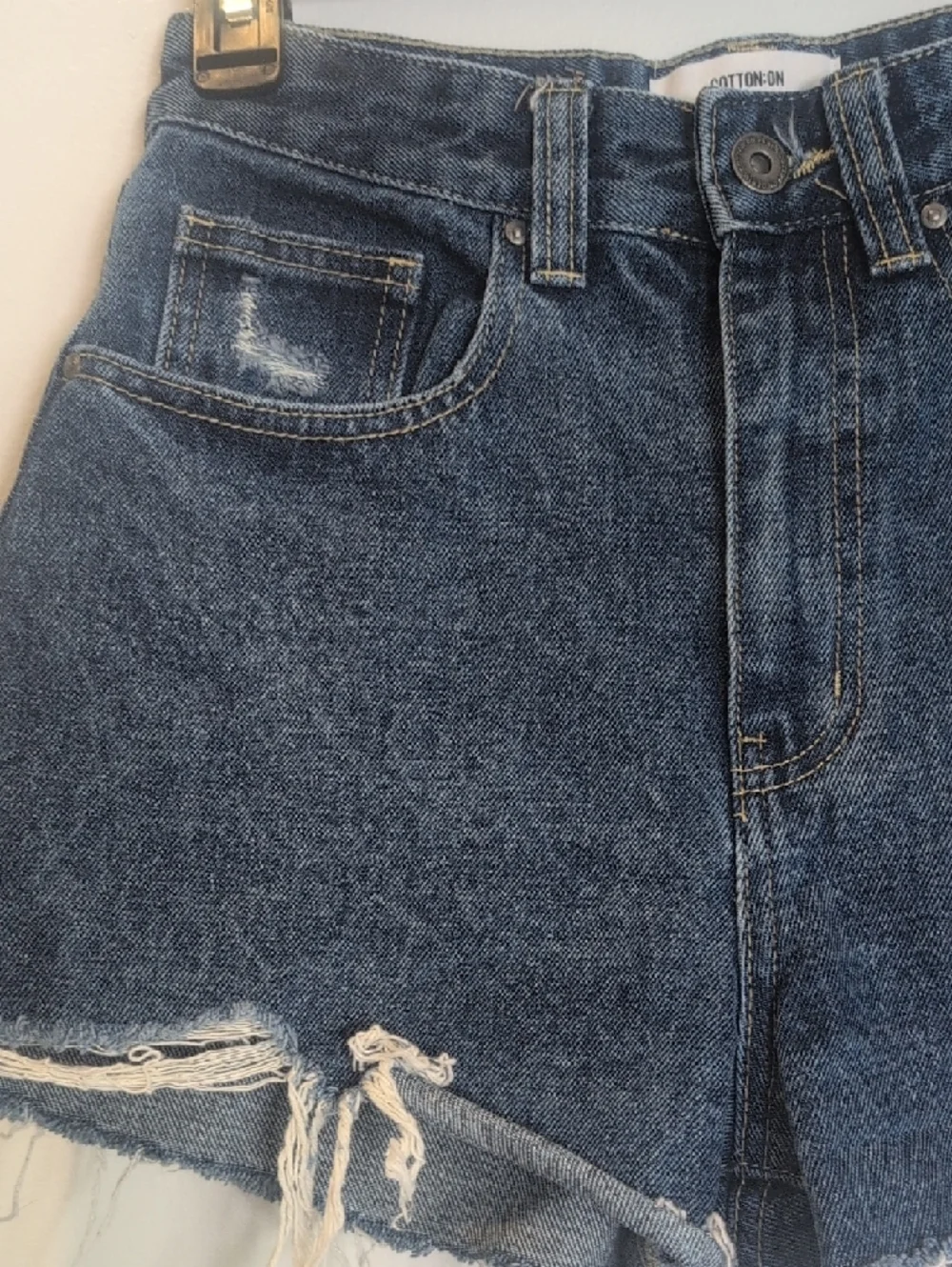 Cotton On  Washed Distressed High-Rise Jean Shorts